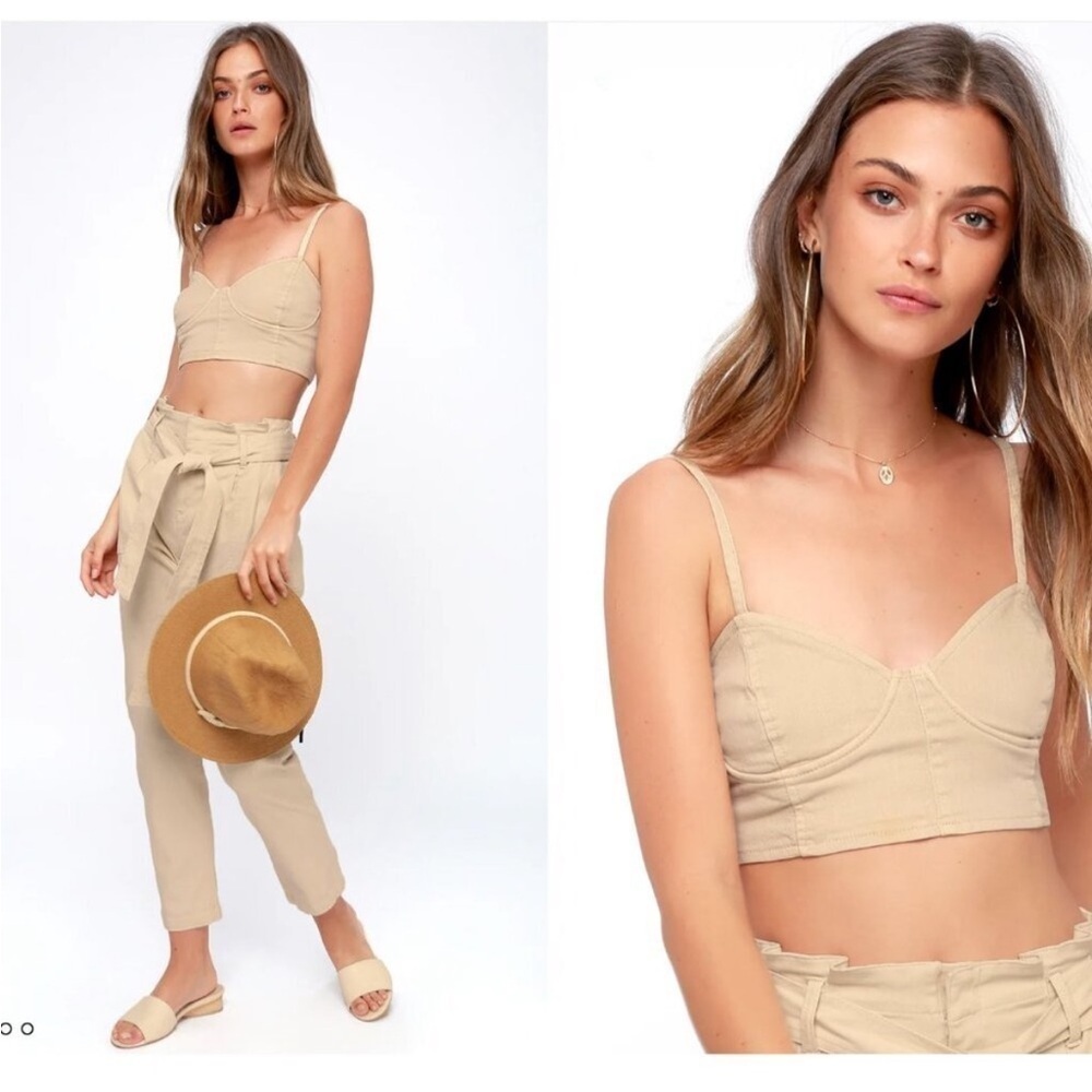 AMUSE SOCIETY Beige Cream Bustier Crop Top – Size M